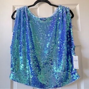 New Anthropologie Sequins Cashmere Top Sweater Women’s L Sleeveless Blue Party
